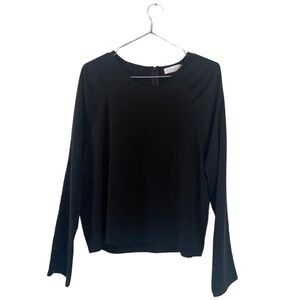 Oak + Fort Black Ruched Circle-Neck Causal Long Sleeve Blouse Top Size Small